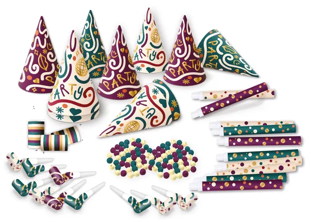 ptit-clown-23444-party-set-f-r-10-personen-mehrfarbig-hut-und-zubeh-r image 1