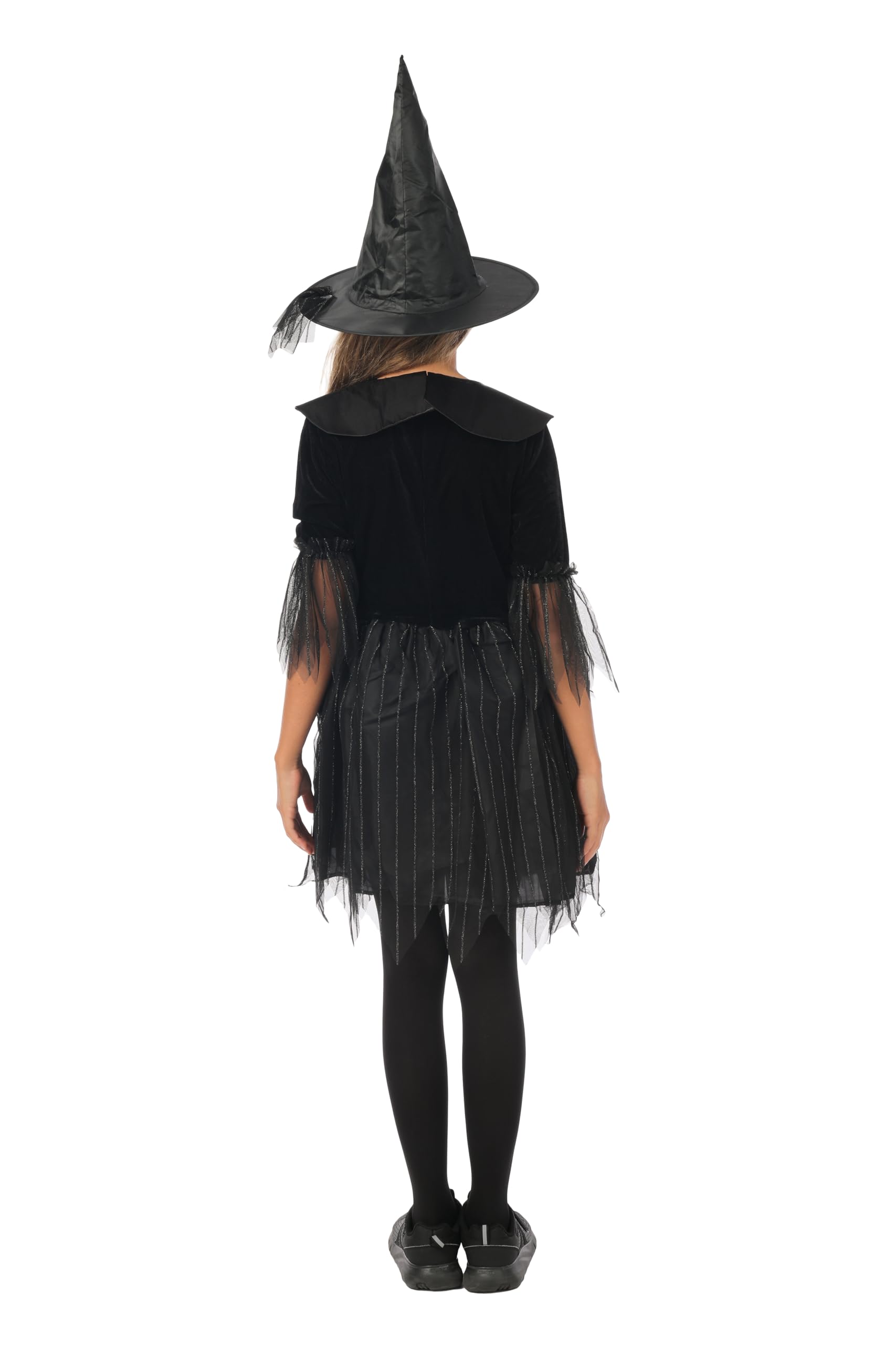 ptit-clown-hexenkost-m-f-r-m-dchen-schwarz-10-12-jahre-kleid-mit-schleier-und-he image 3