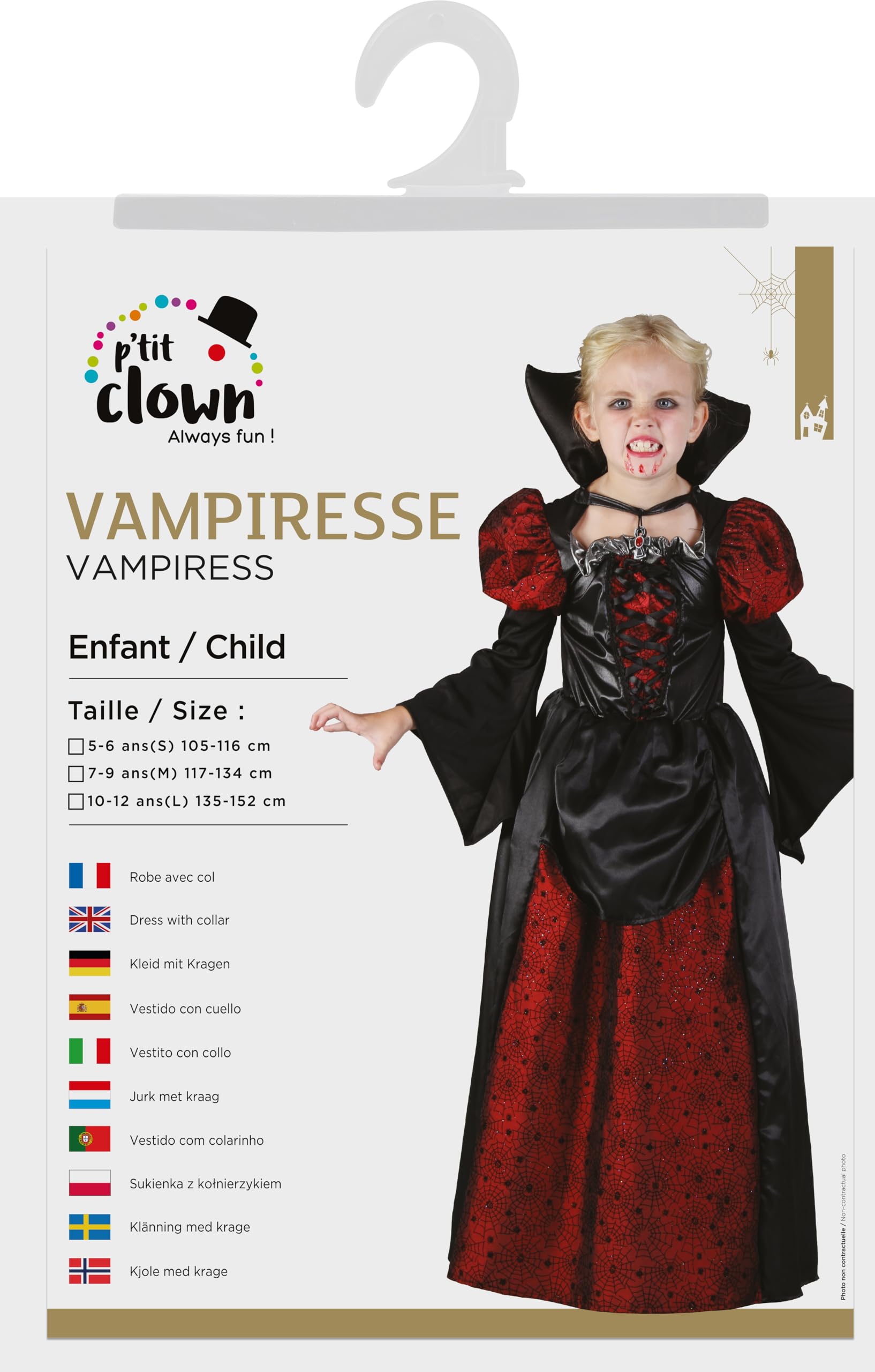 p-tit-clown-vampir-kost-m-f-r-m-dchen-rot-schwarz-jade image 3