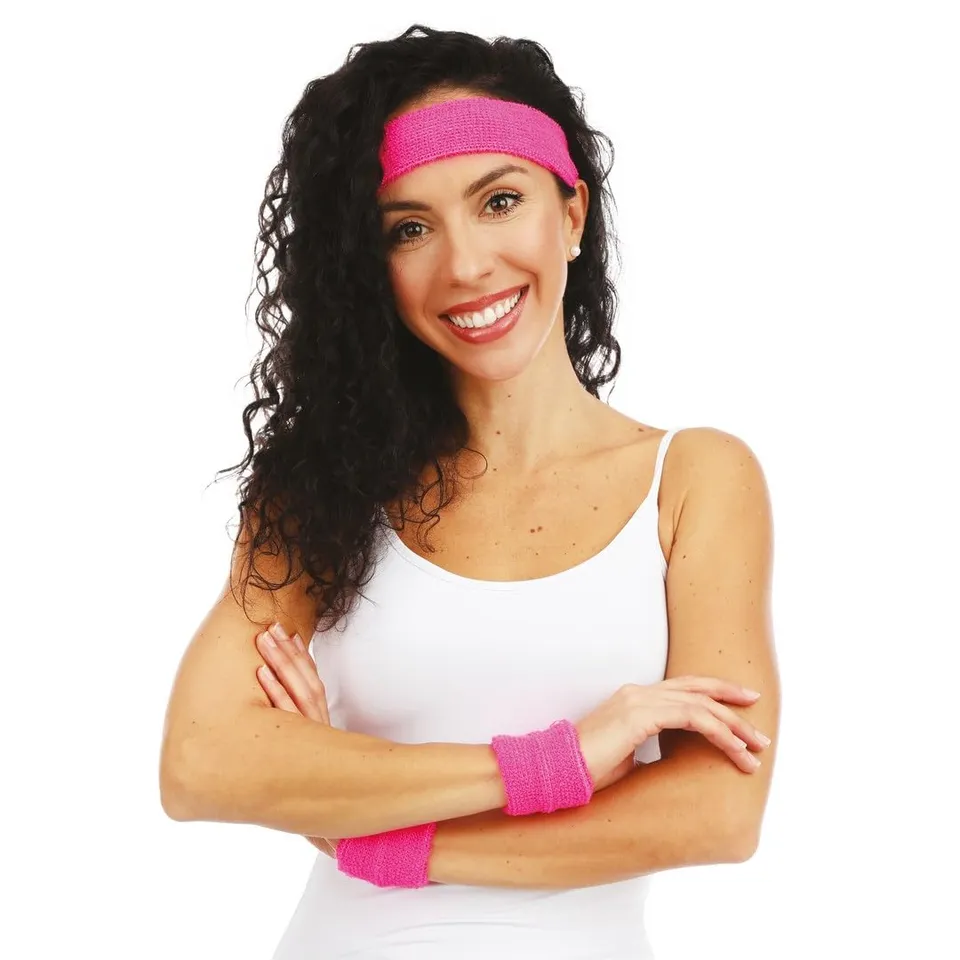 ptit-clown-stirnband-und-manschetten-set-frottee-neonrosa-erwachsene image 1