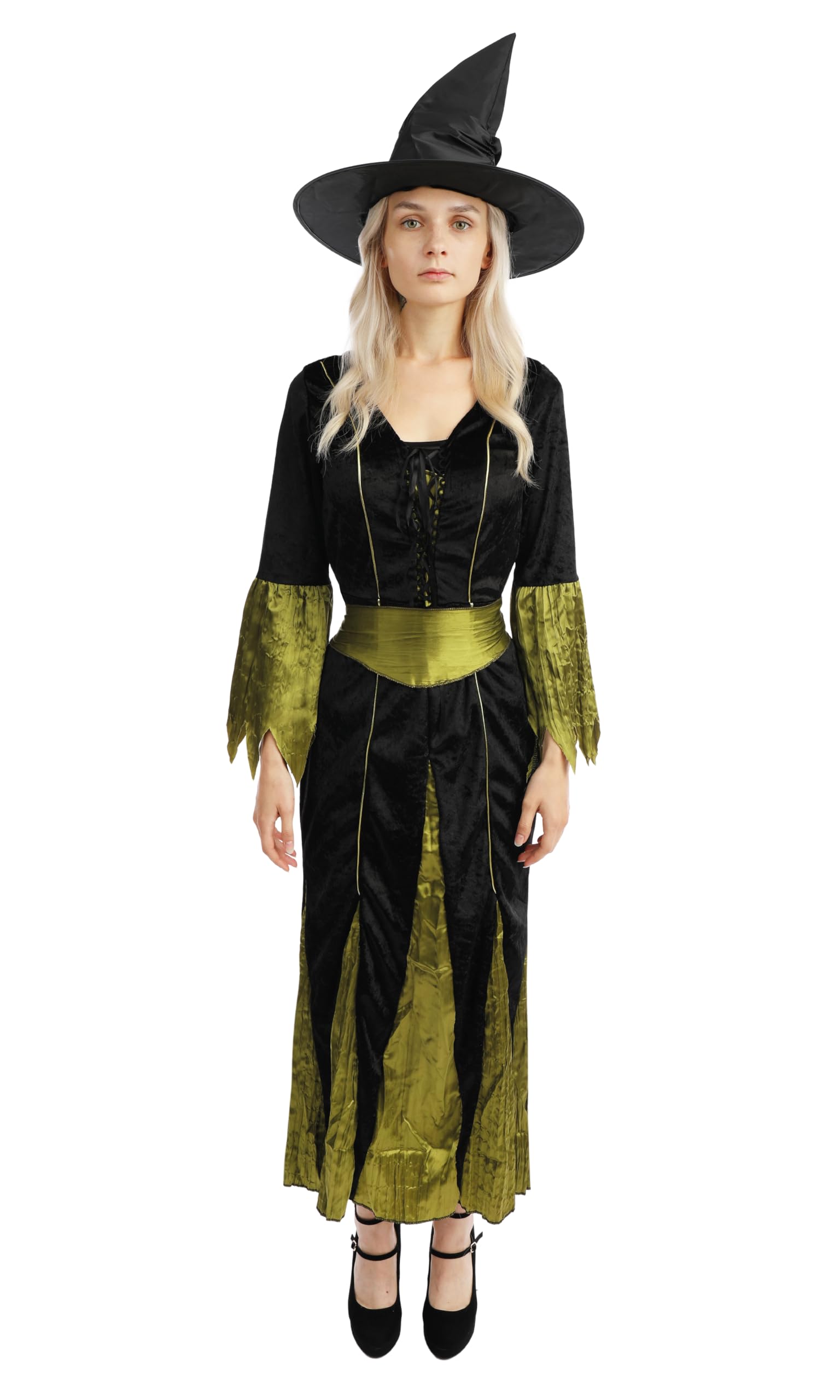 p-tit-clown-hexenkleid-damen-lang-schwarz-gr-n-gr-l-halloween image 1