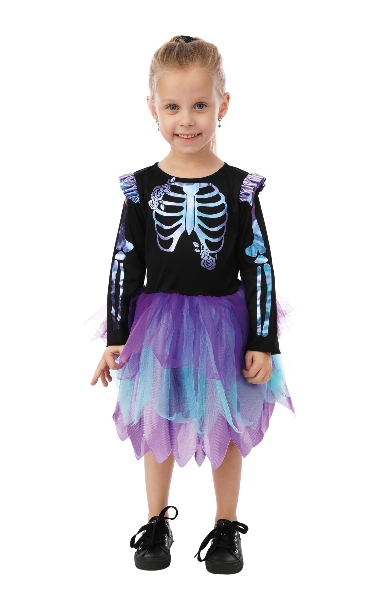 ptit-clown-skelett-kost-m-schillernd-r-sche-schwarz-violett-m-dchen-3-4-jahre image 1