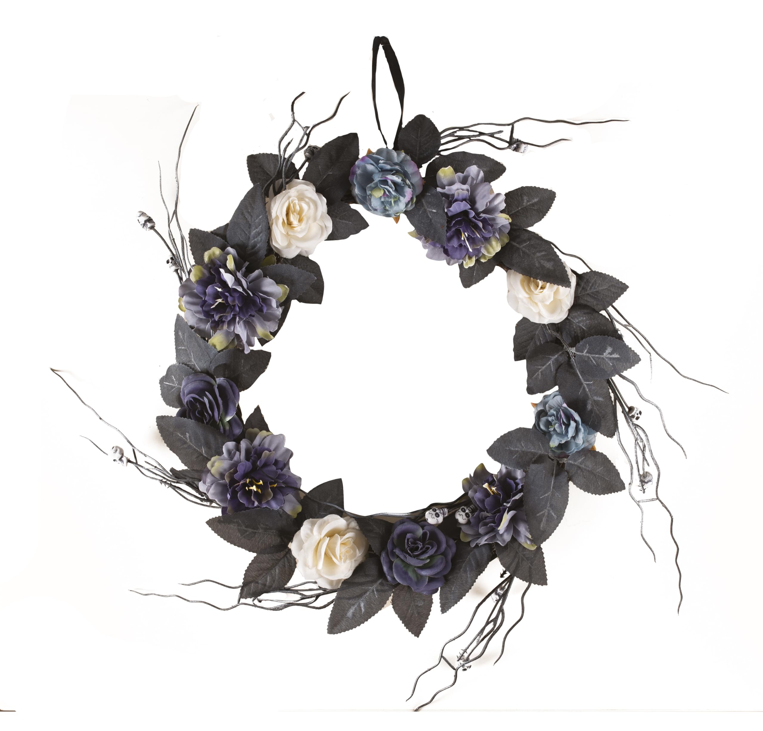 p-tit-clown-halloween-t-rkranz-gold-rot-mit-blumen-und-totenkopf-gruseldeko image 4
