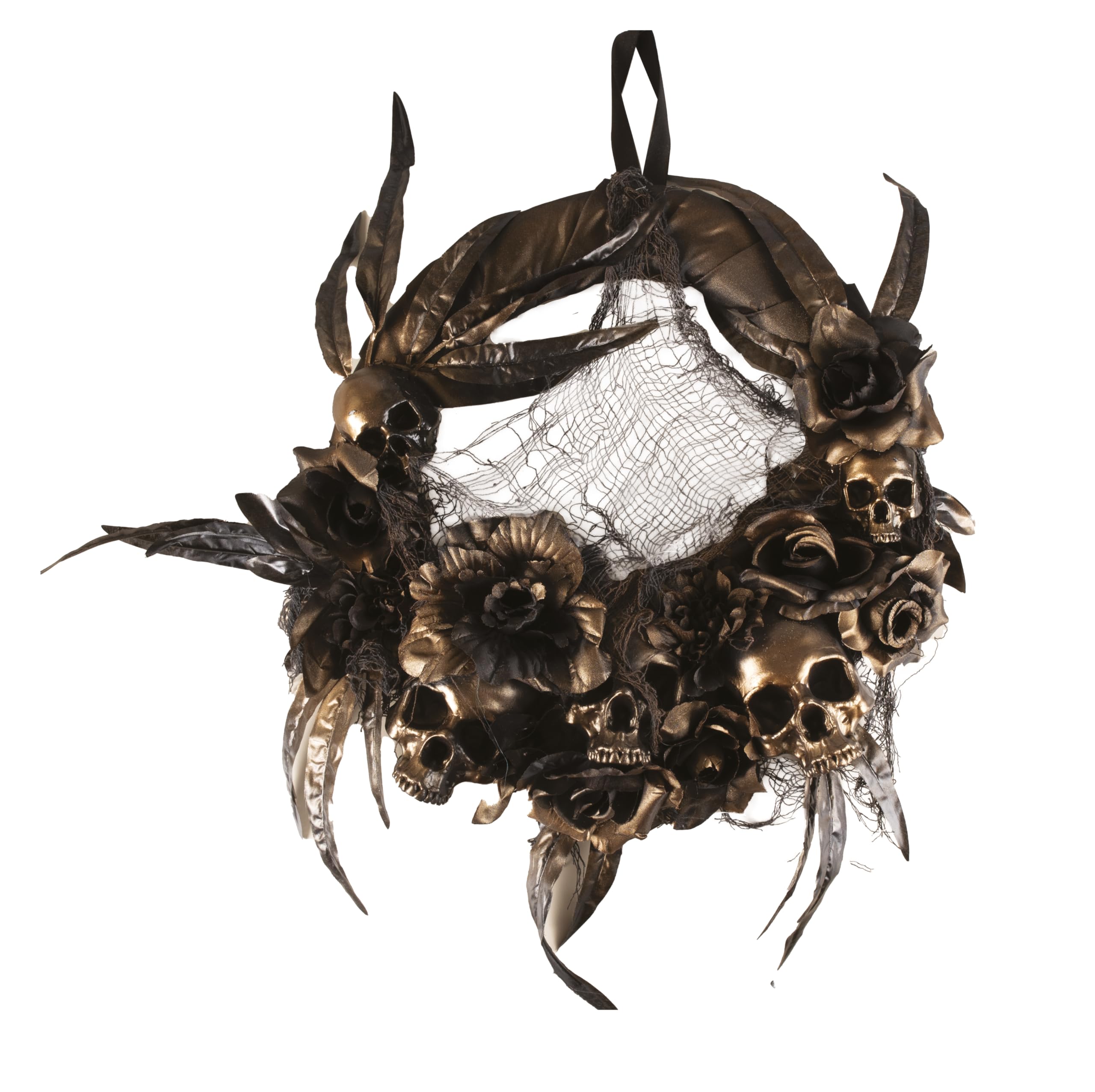 p-tit-clown-halloween-t-rkranz-gold-rot-mit-blumen-und-totenkopf-gruseldeko image 5