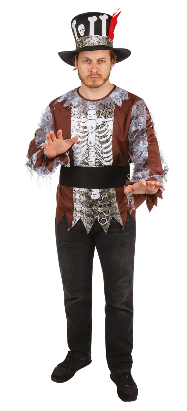 p-tit-clown-skelett-kost-m-voodoo-erwachsene-mit-hut-halloween-kost-m image 1