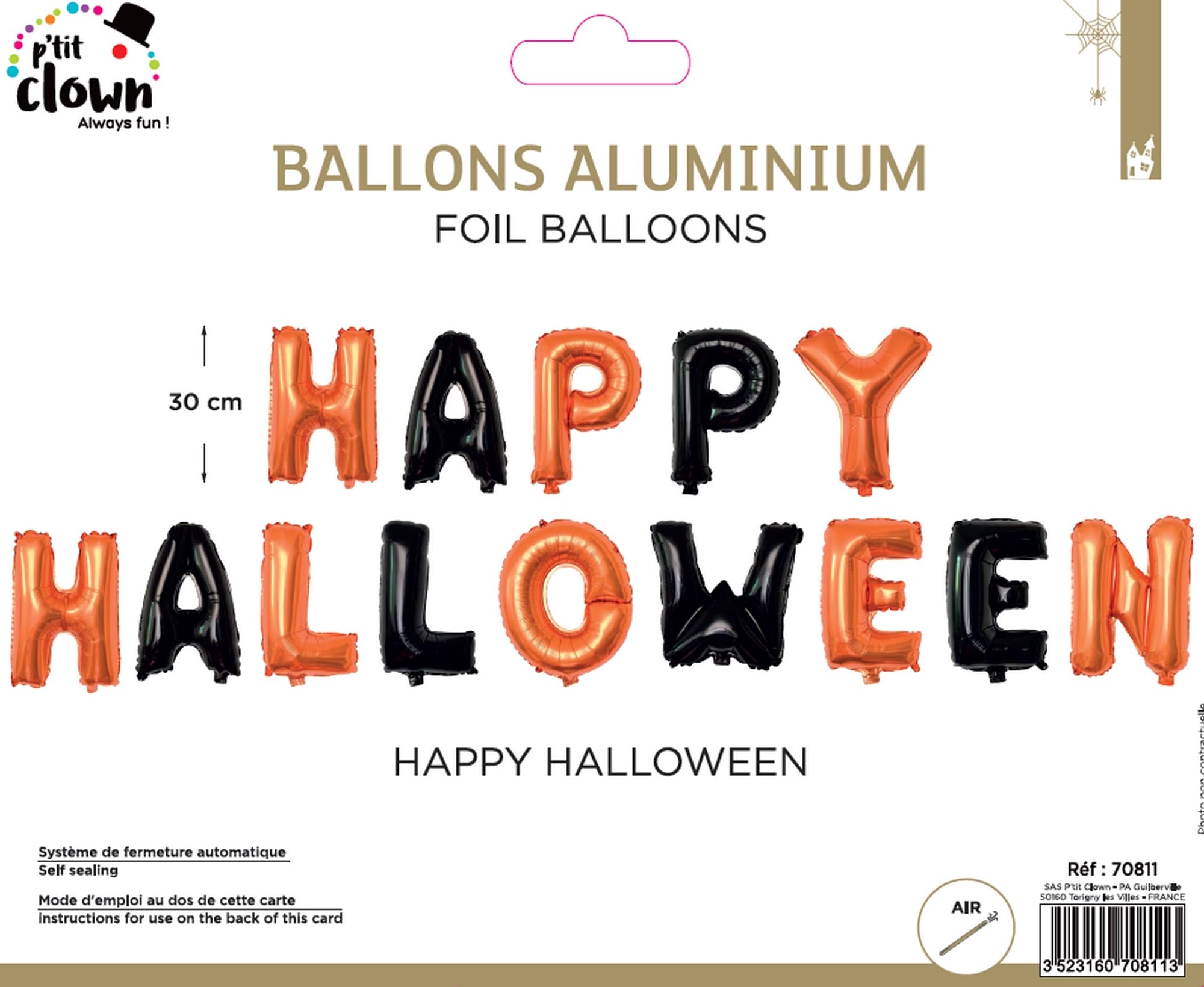 ptit-clown-folienballon-happy-halloween-30-cm-orange-schwarz image 2