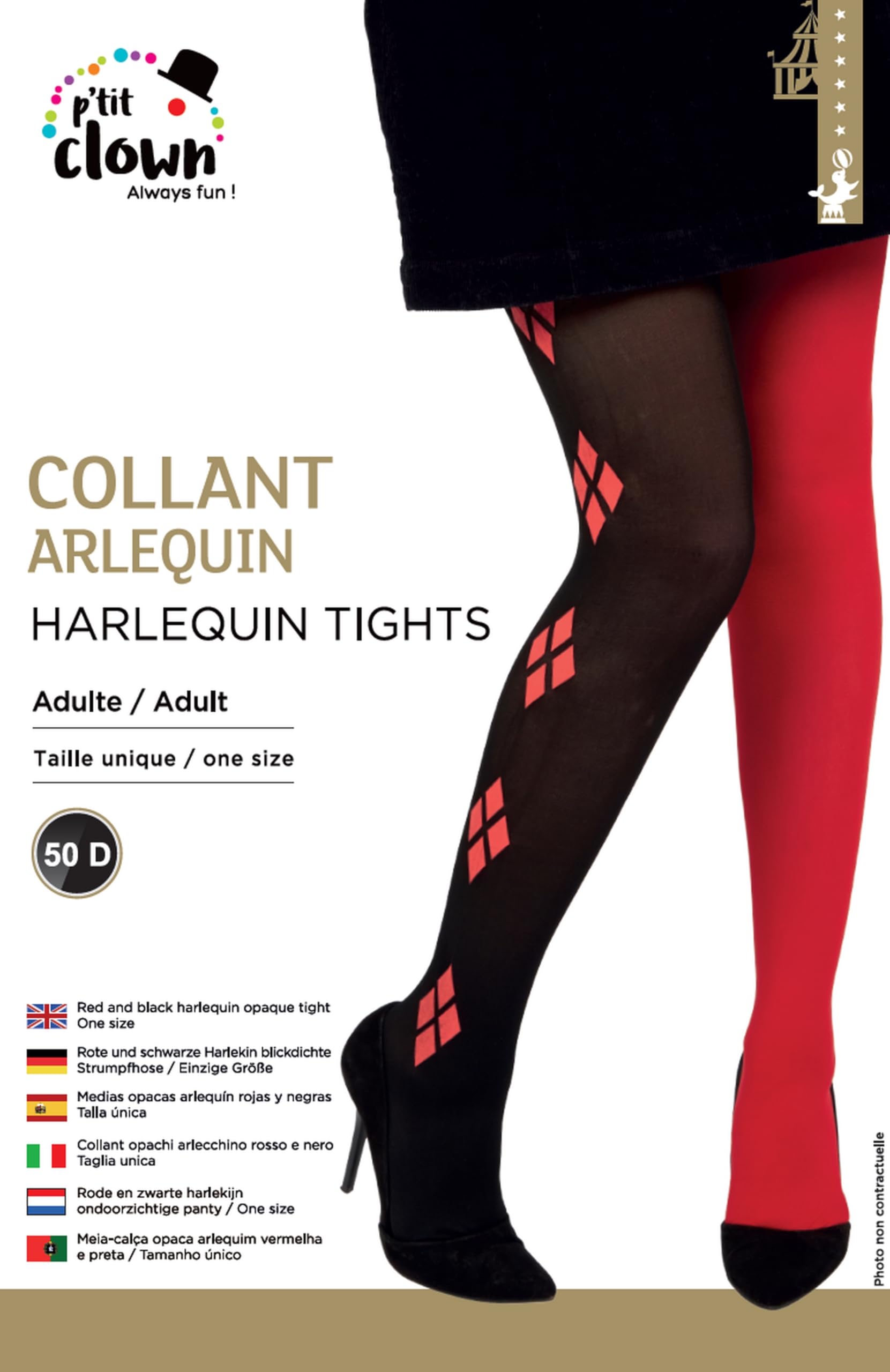 ptit-clown-22165-harlekin-strumpfhose-blickdicht-rot-schwarz-erwachsene image 2
