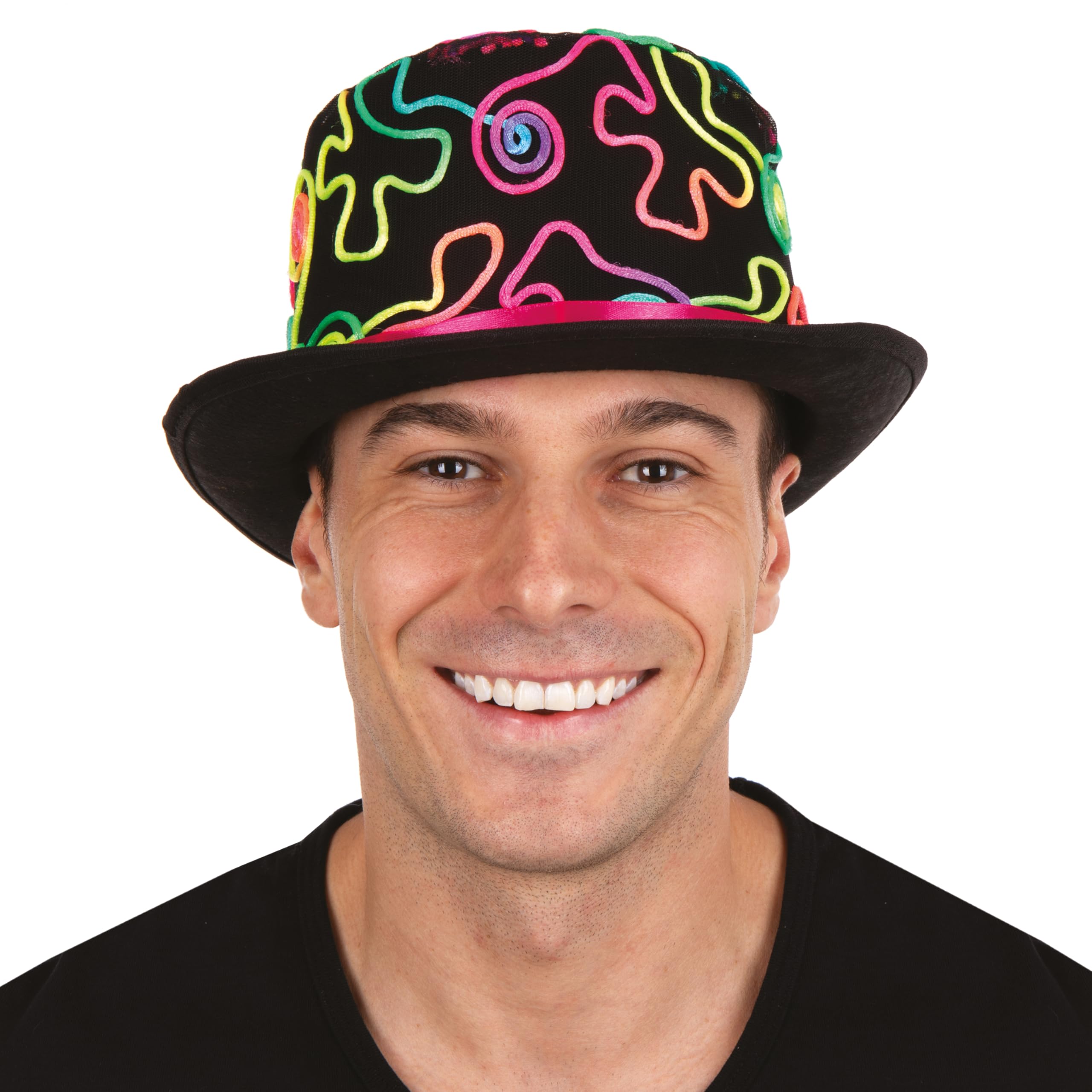 p-tit-clown-46503-filz-zylinder-schwarz-mit-neon-kordel-erwachsene image 5