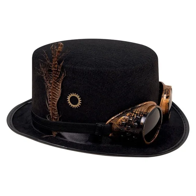 ptit-clown-95840-steampunk-zylinder-hut-hohe-form-schwarz-mit-abnehmbarer-goggle image 1