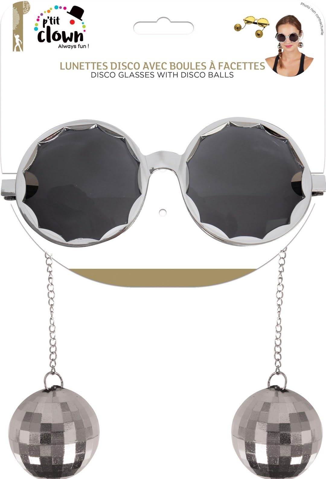 ptit-clown-35001-disco-brille-kunststoff-goldfarben-silberfarben-mit-disco-kugel image 6
