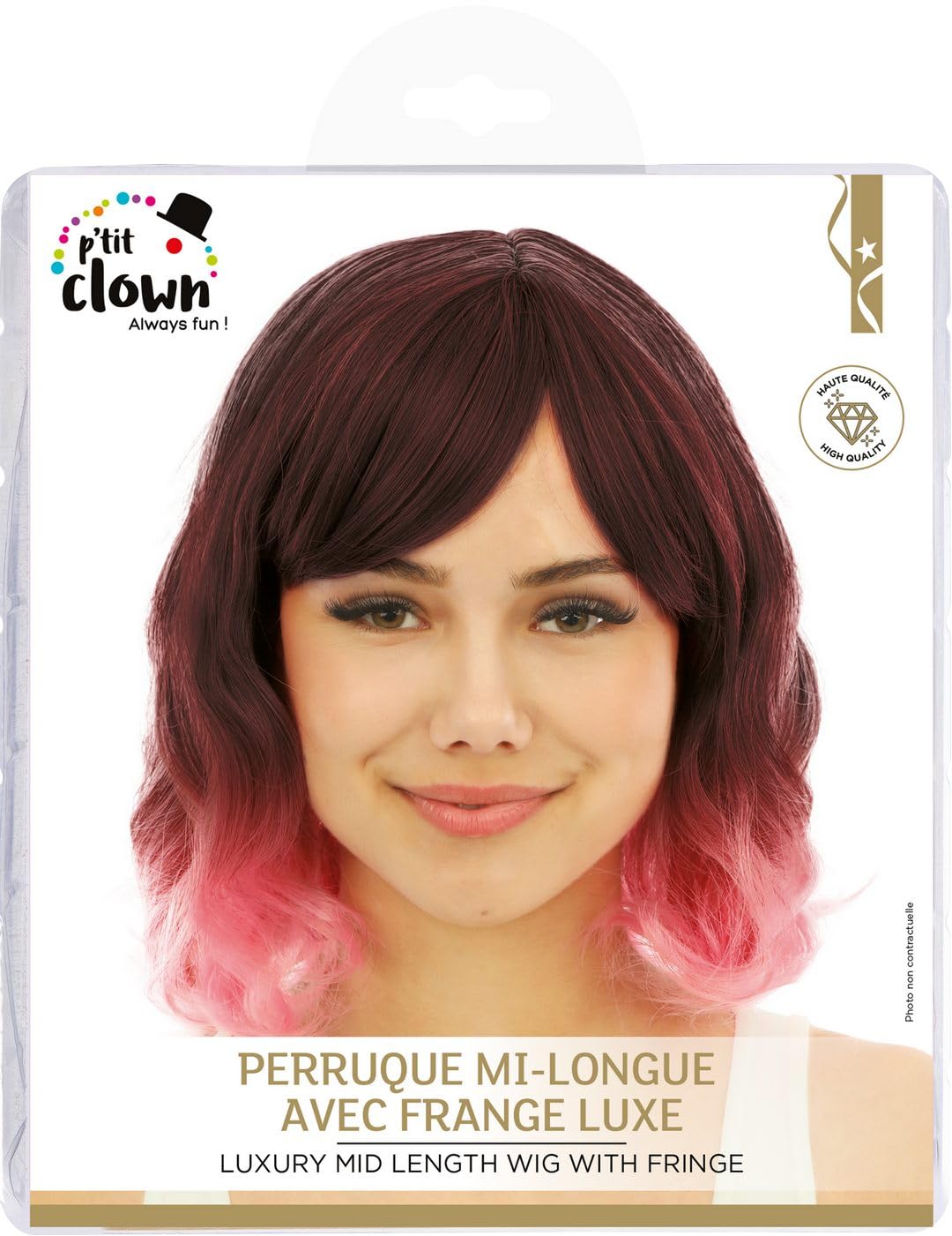 ptit-clown-halblange-per-cke-mit-pony-rosa-kunsthaar image 4