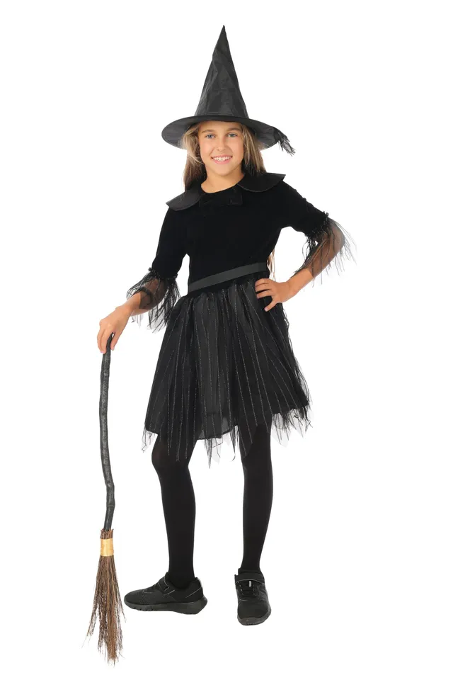 ptit-clown-hexenkost-m-f-r-m-dchen-schwarz-10-12-jahre-kleid-mit-schleier-und-he image 1
