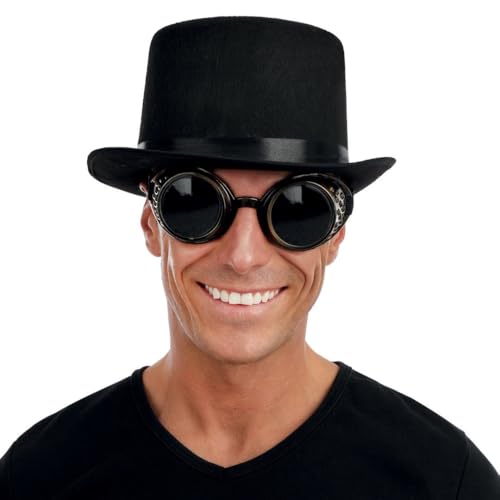 ptit-clown-95840-steampunk-zylinder-hut-hohe-form-schwarz-mit-abnehmbarer-goggle image 8