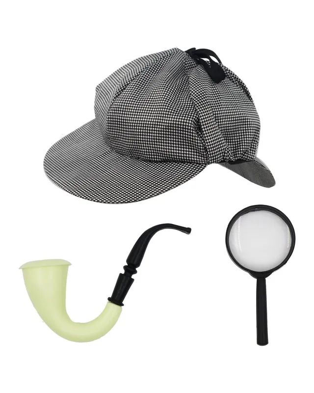 p-tit-clown-detektiv-kost-m-set-grau-schwarz-one-size-kappe-lupe-pfeife image 1