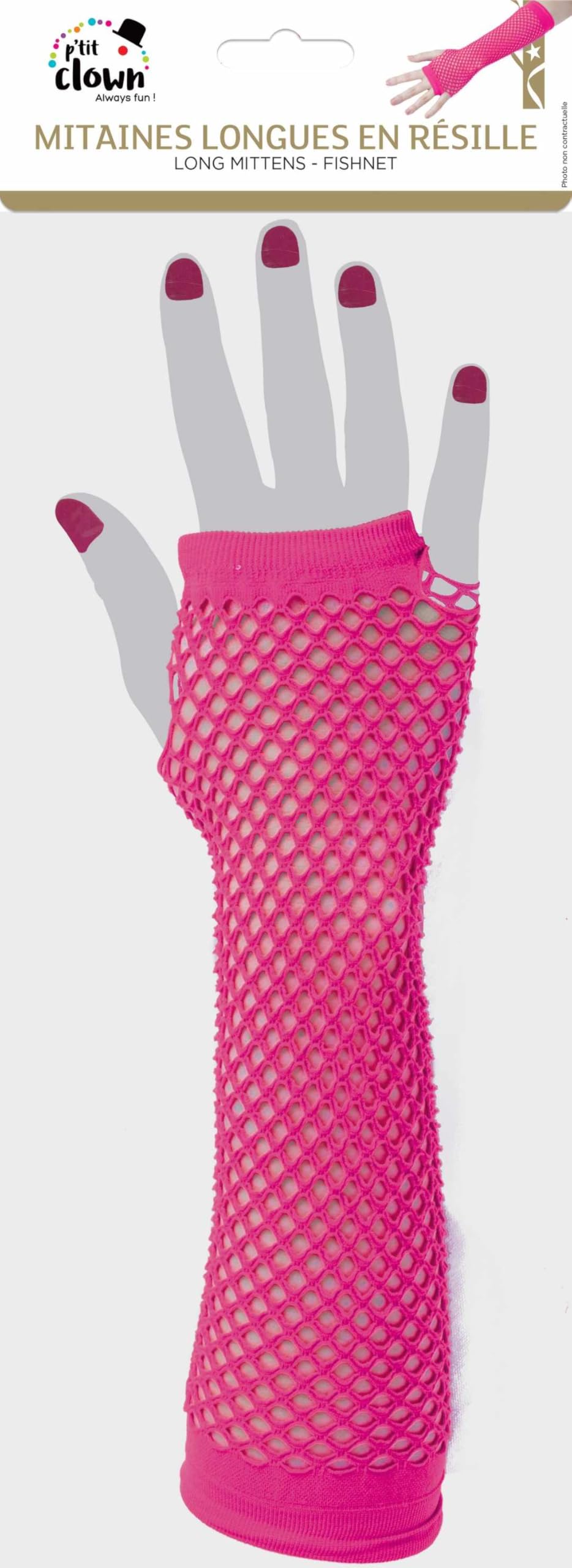 ptit-clown-fingerlose-netz-handschuhe-lang-neon-rosa-erwachsene image 4