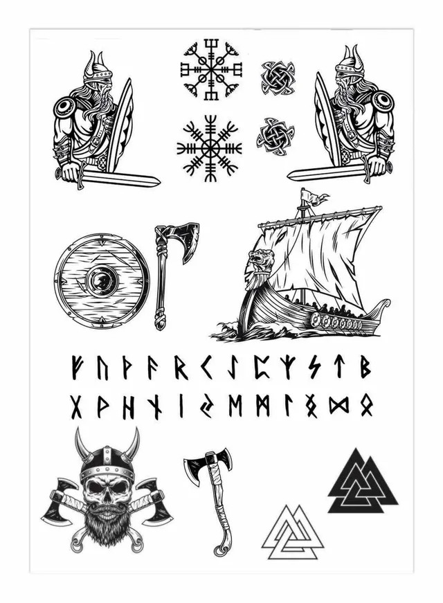 p-tit-clown-tempor-re-tattoos-schwarz-wikinger-set-14-st-ck image 1