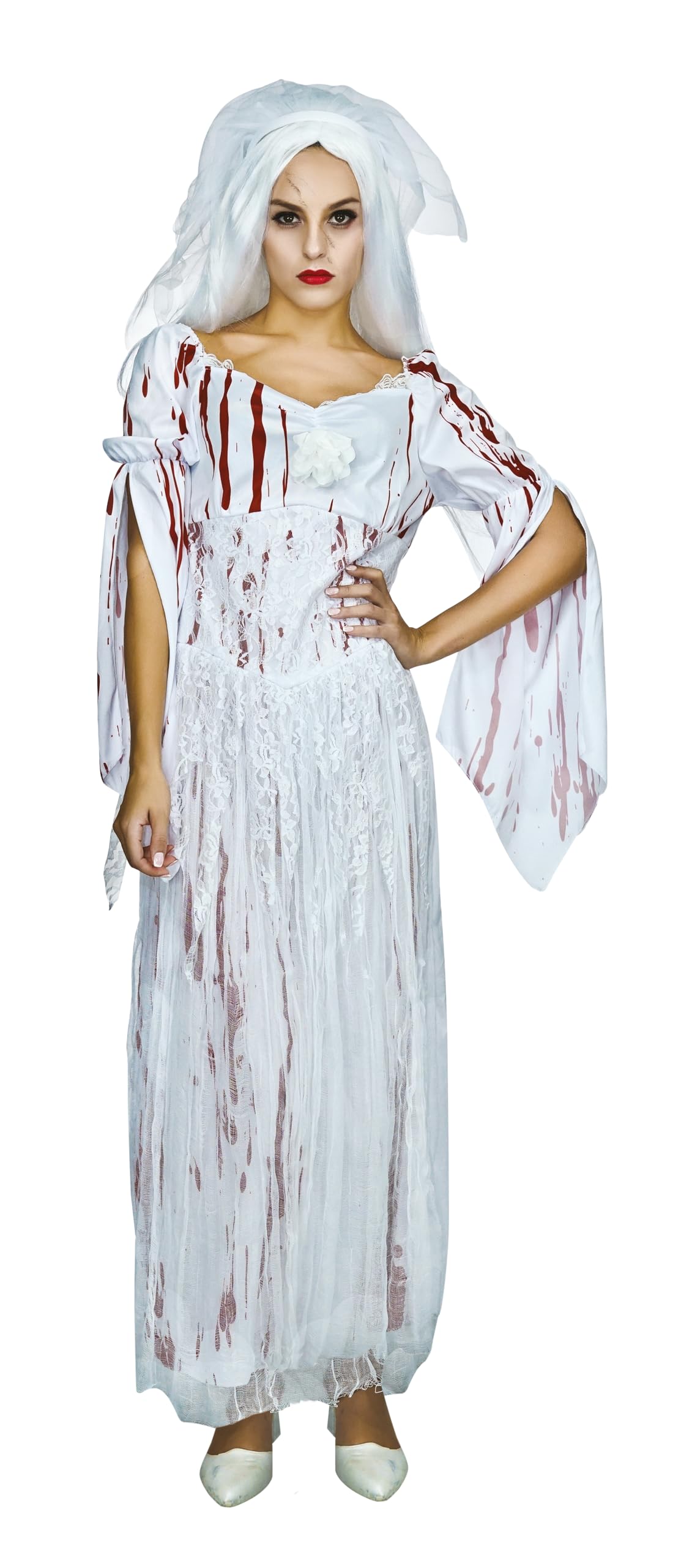ptit-clown-blutige-braut-kost-m-erwachsene-kleid-mit-kopfschmuck-f-r-halloween image 1