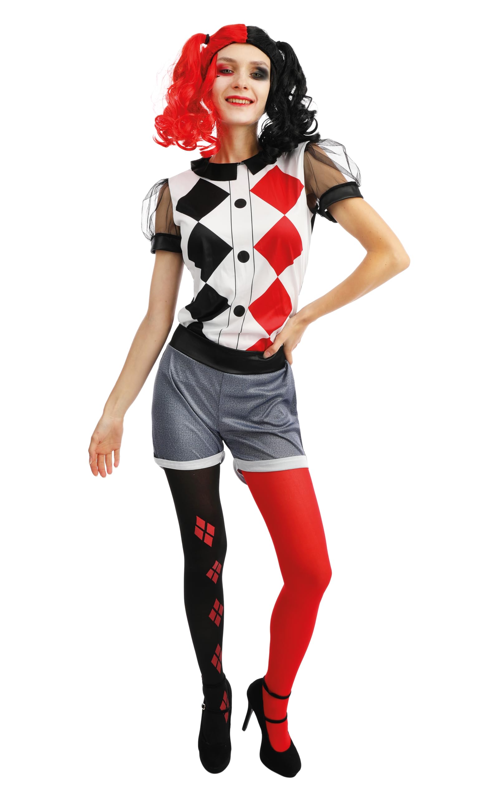 p-tit-clown-damenkost-m-harlekin-schwarz-rot-mit-r-sche image 4