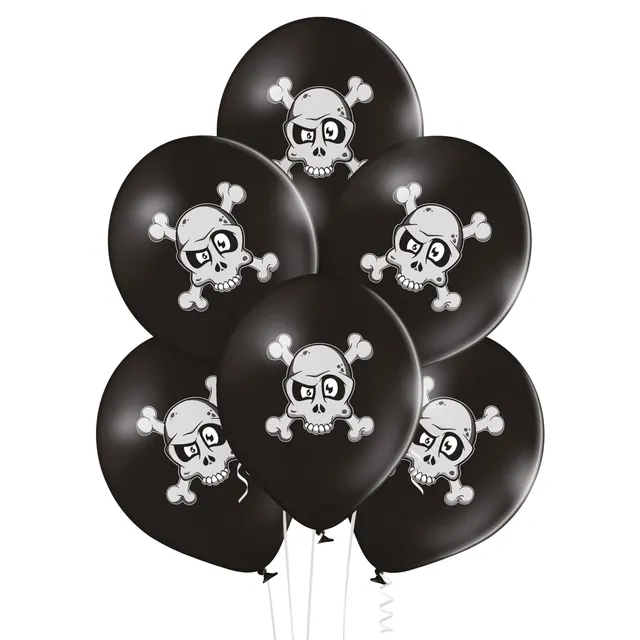 ptit-clown-halloween-ballons-30-cm-8er-set-schwarz-mit-totenkopf-und-knochen image 1