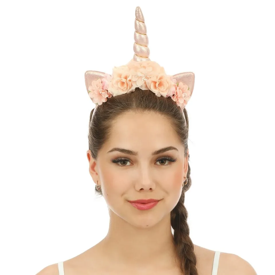 ptit-clown-23821-haarreif-einhorn-mit-blumen-rosa image 1