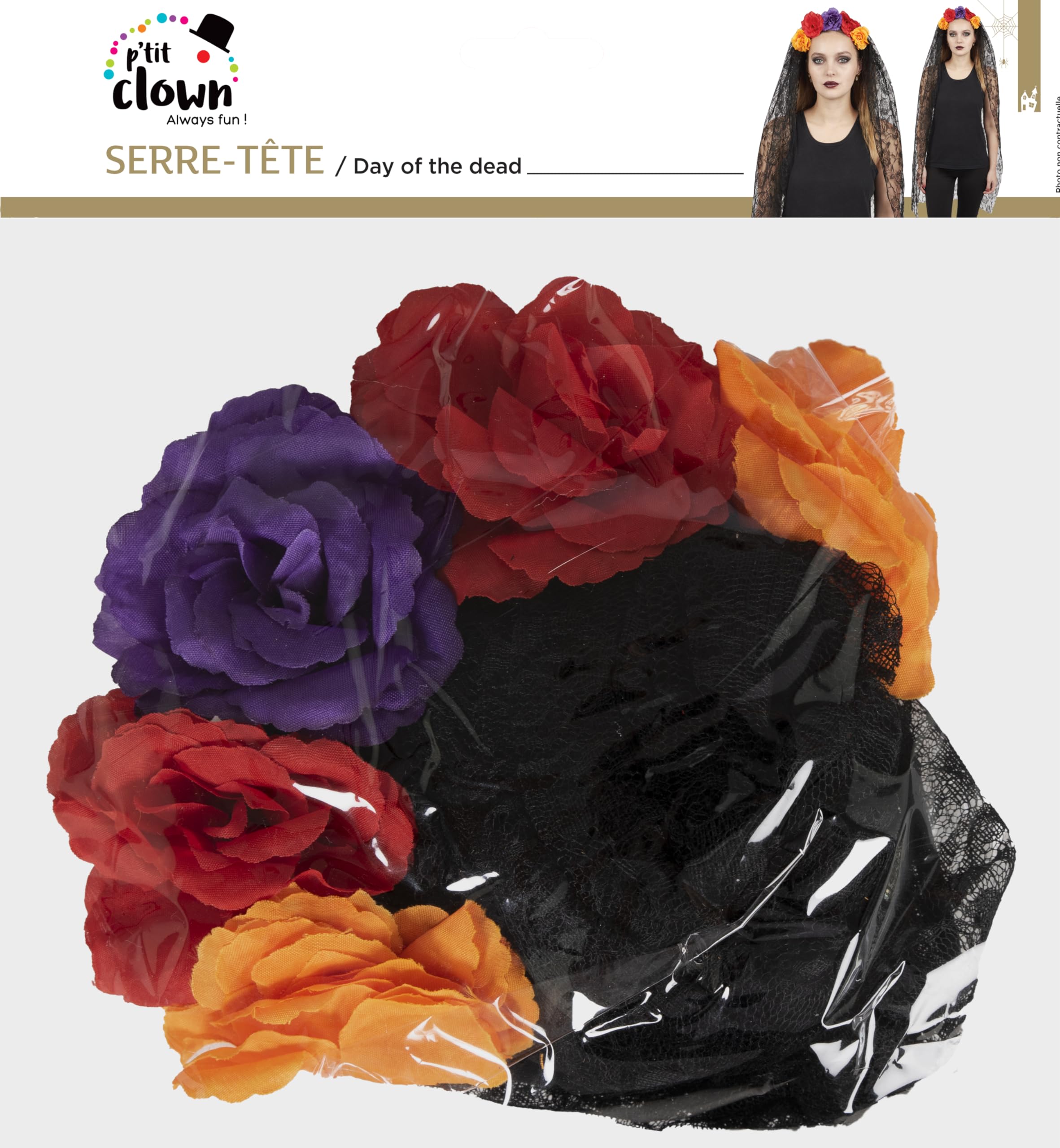ptit-clown-haarreif-mit-blumen-und-schleier-120-cm-day-of-the-dead image 4