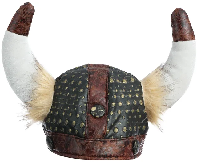 p-tit-clown-wikingerhelm-braun-kunstleder-mit-nieten-und-haaren-erwachsene image 1