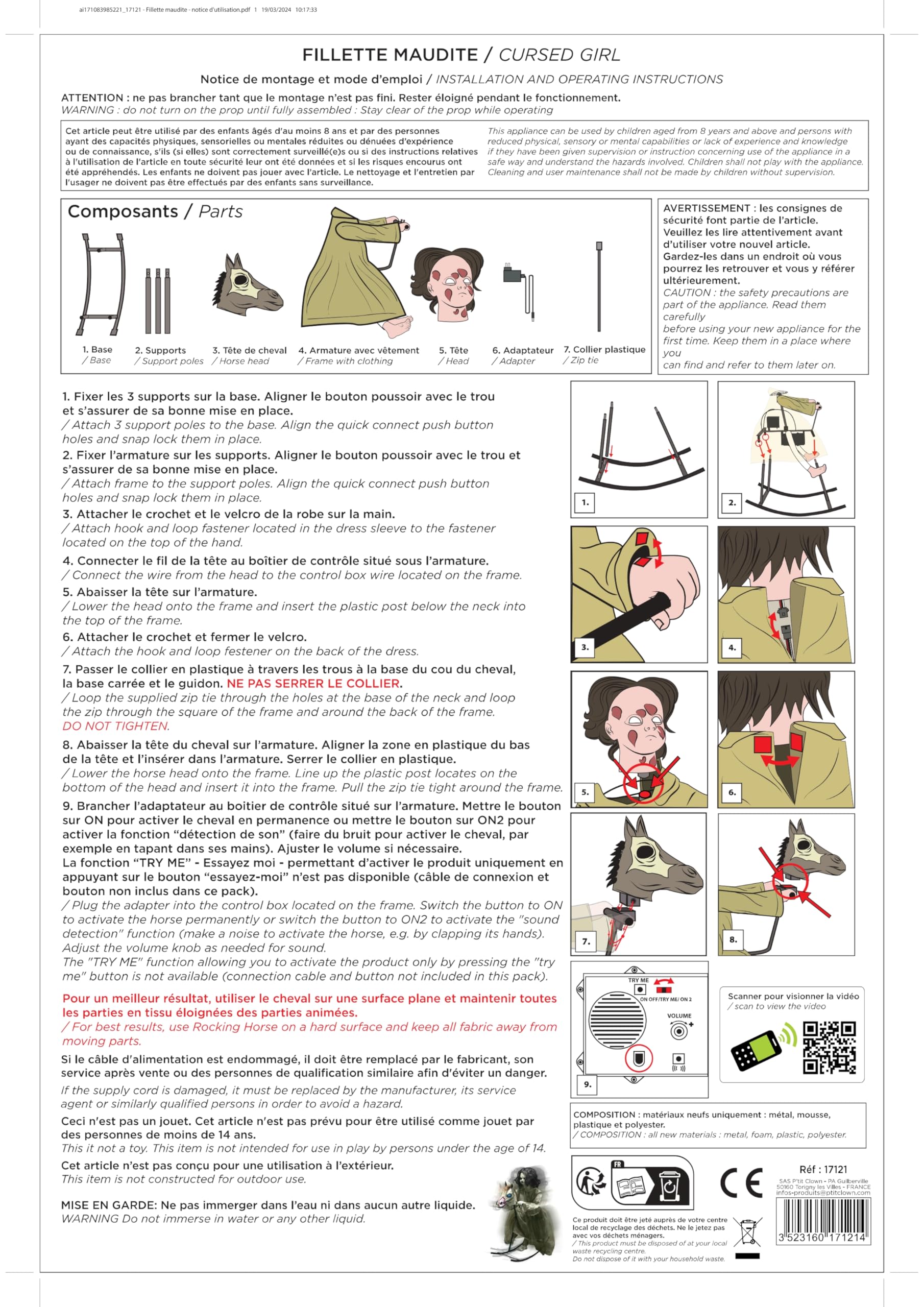 ptit-clown-17121-animatronic-verfluchtes-m-dchen-auf-schaukelpferd-100-cm-netzbe image 3
