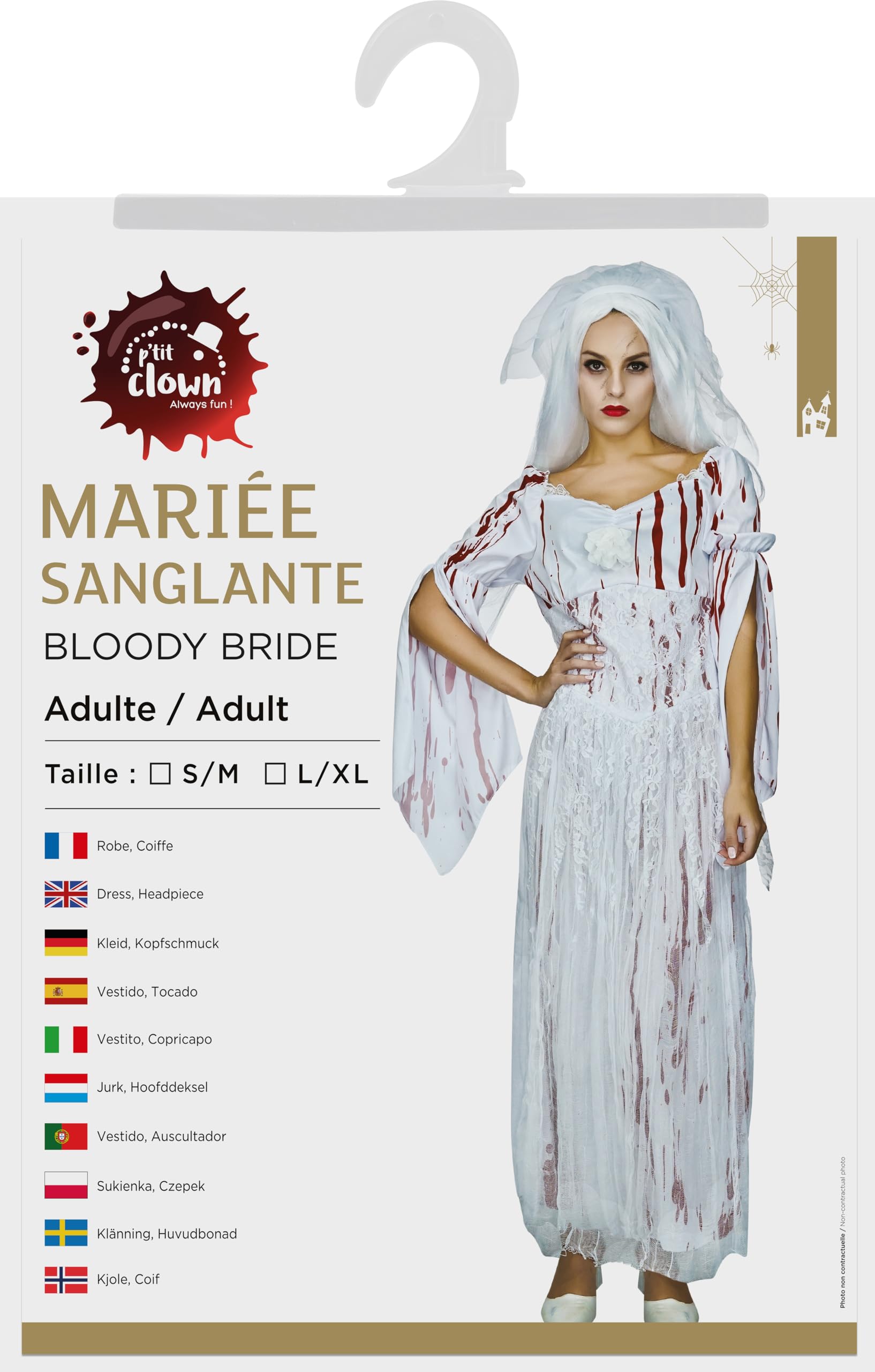 ptit-clown-blutige-braut-kost-m-erwachsene-kleid-mit-kopfschmuck-f-r-halloween image 3