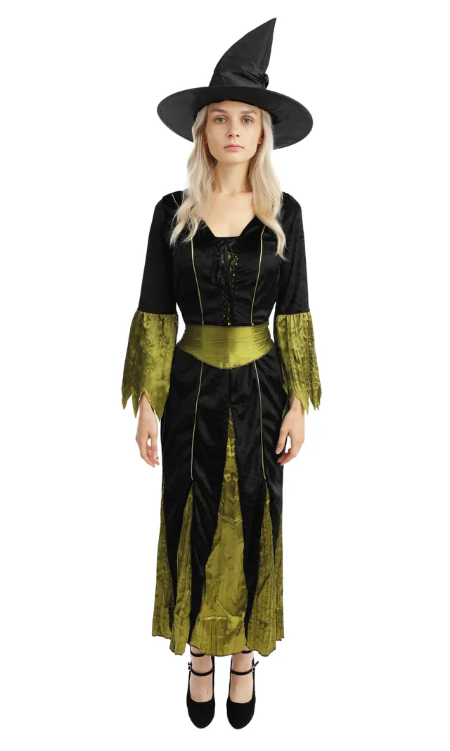 p-tit-clown-hexenkleid-damen-lang-schwarz-gr-n-gr-l-halloween image 1