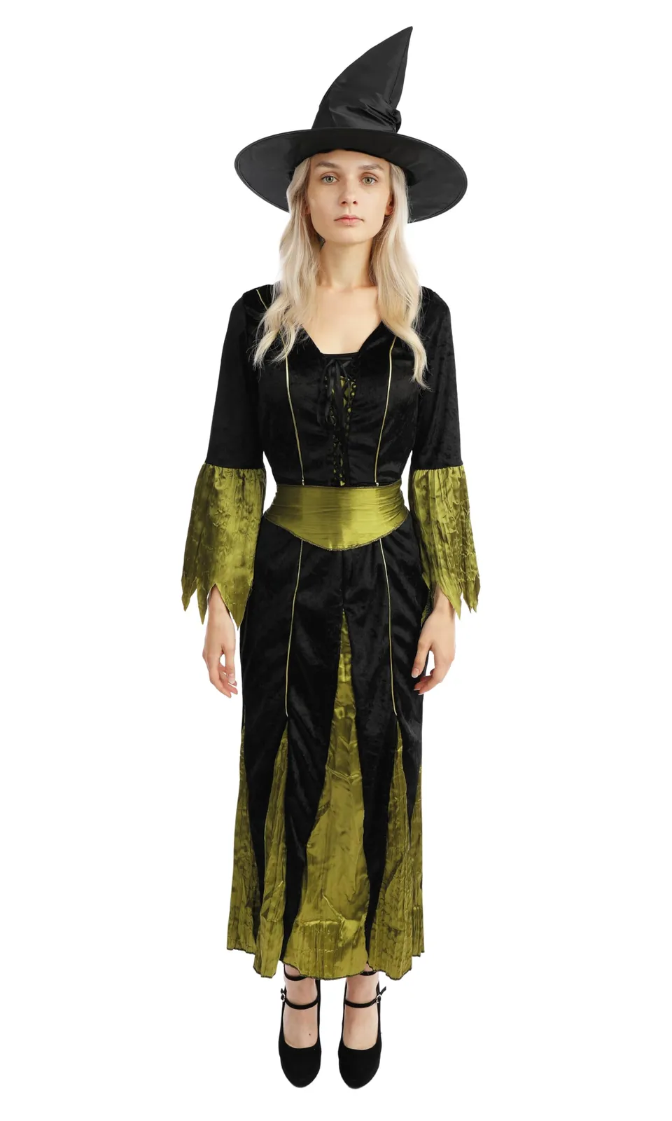 p-tit-clown-hexenkleid-damen-lang-schwarz-gr-n-gr-l-halloween image 1