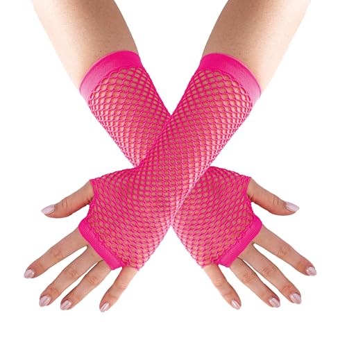 ptit-clown-fingerlose-netz-handschuhe-lang-neon-rosa-erwachsene image 6