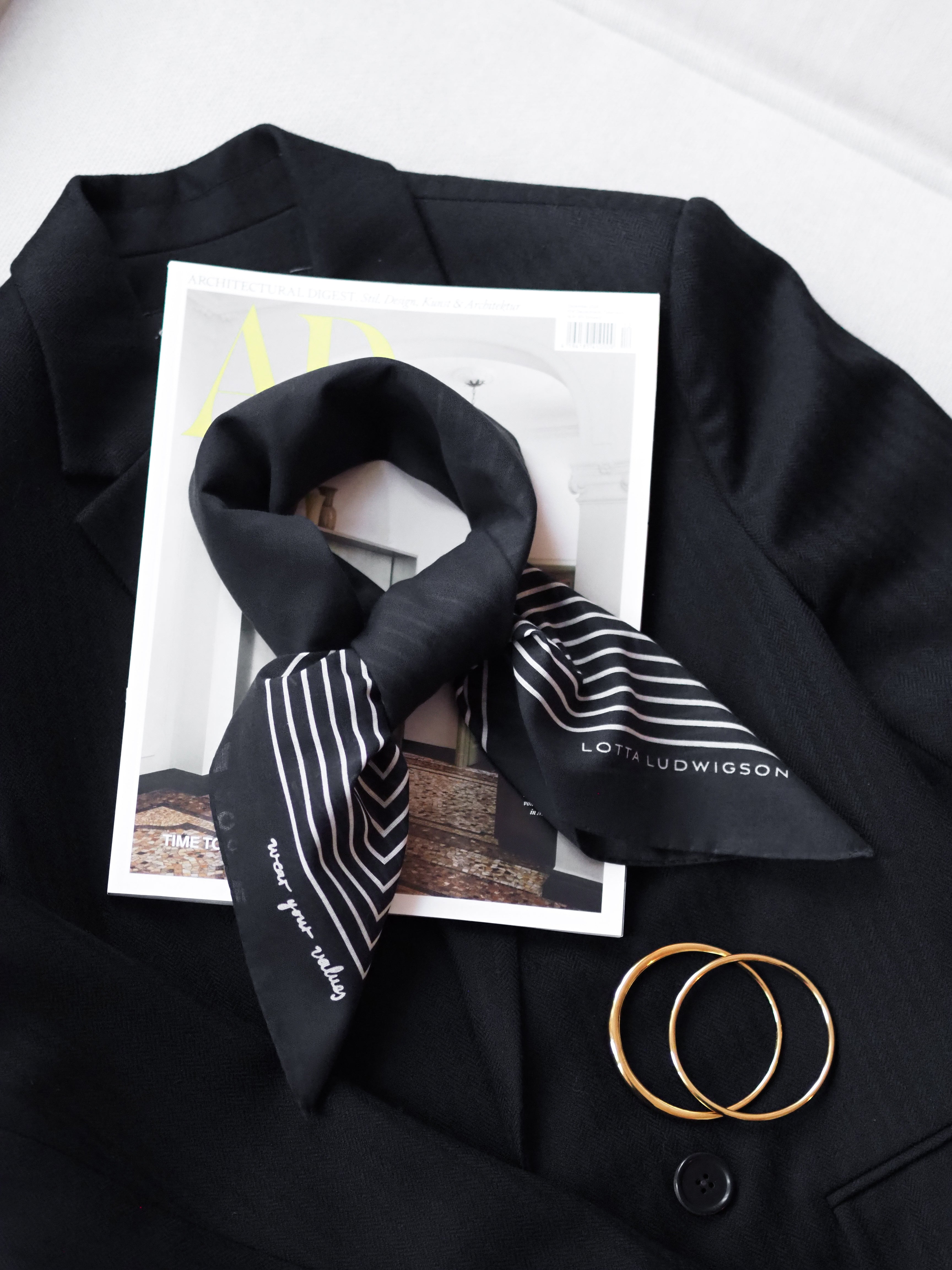 lotta-ludwigson-striped-cotton-scarf-black-70x70cm image 1