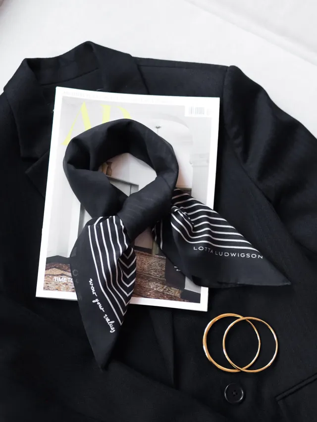 lotta-ludwigson-striped-cotton-scarf-black-70x70cm image 1