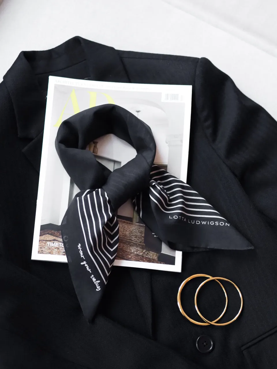 lotta-ludwigson-striped-cotton-scarf-black-70x70cm image 1