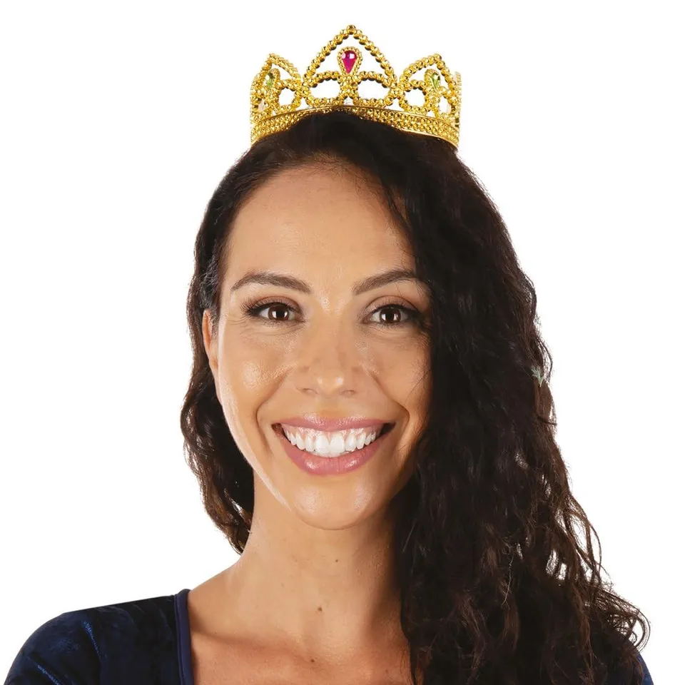 ptit-clown-17629-prinzessinnen-diadem-damen-gold-kunststoff-mit-edelsteinen image 1