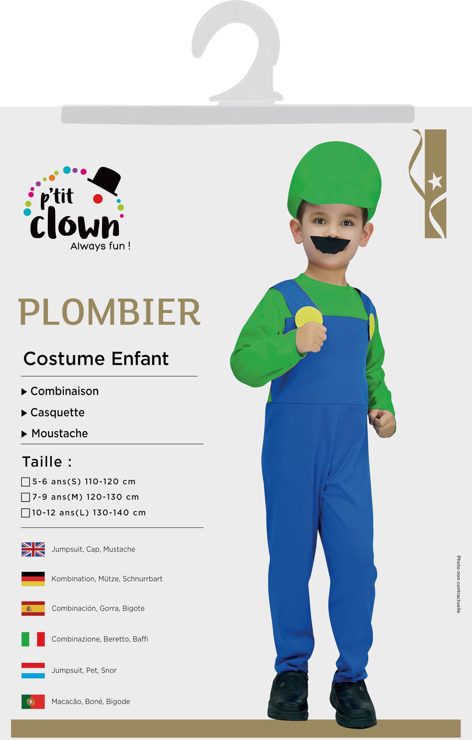 ptit-clown-klempner-kost-m-kinder-overall-mit-m-tze-und-schnurrbart image 5