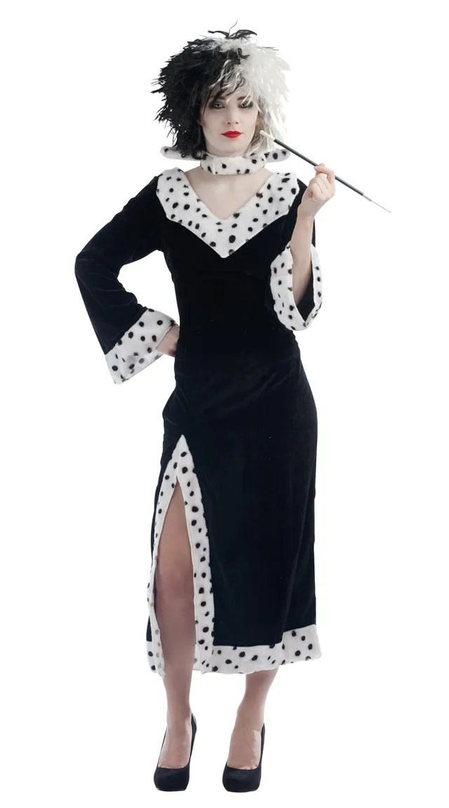 ptit-clown-cruella-damenkost-m-erwachsene-kleid-halsband-schwarz-wei image 1