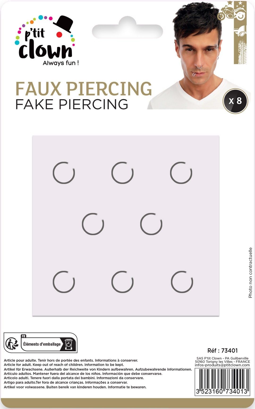 p-tit-clown-73401-fake-piercings-set-8-st-ck-silber-kunststoff image 4