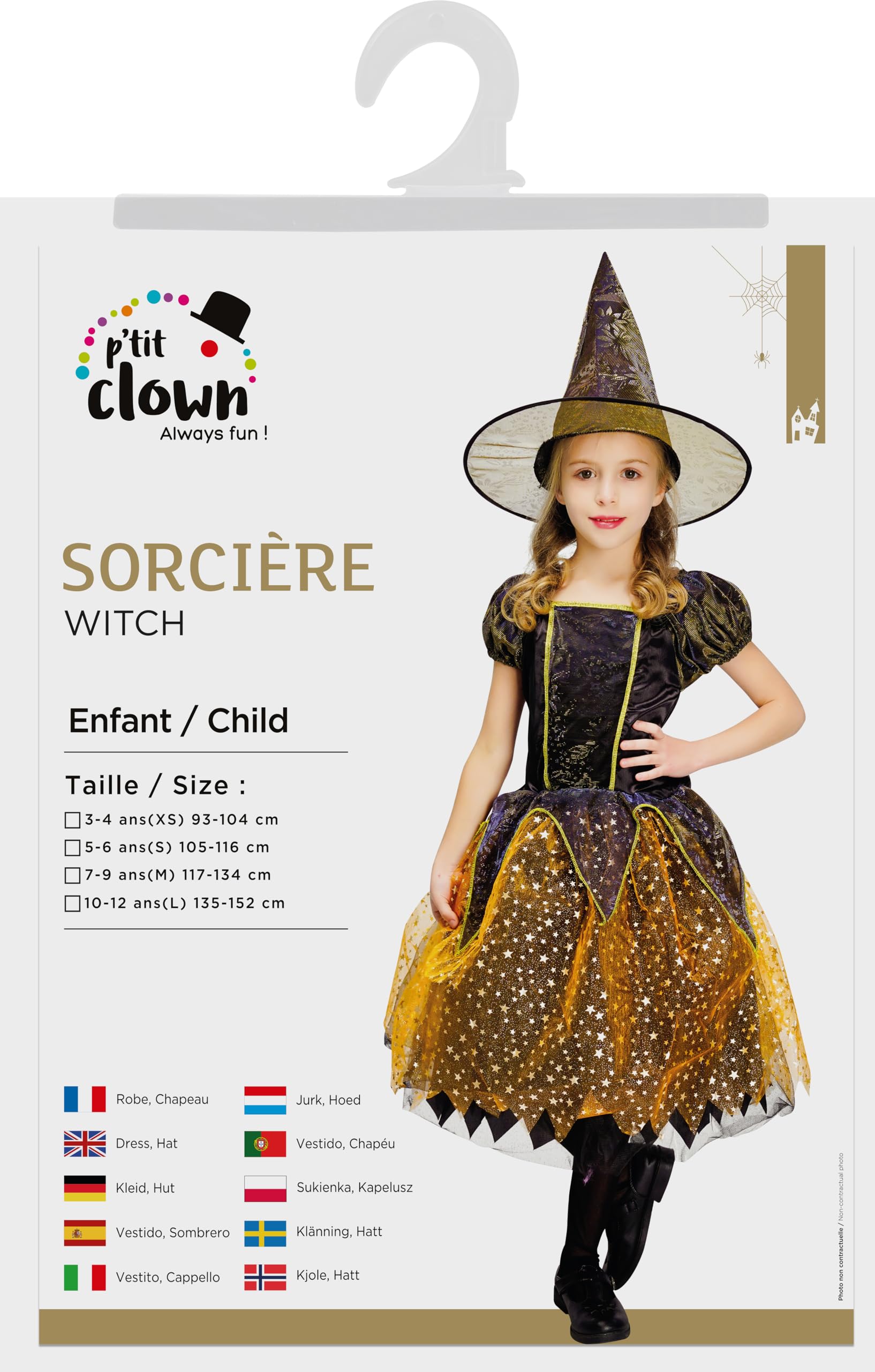 ptit-clown-hexen-kost-m-m-dchen-10-12-jahre-orange-schwarz-mit-hut image 3