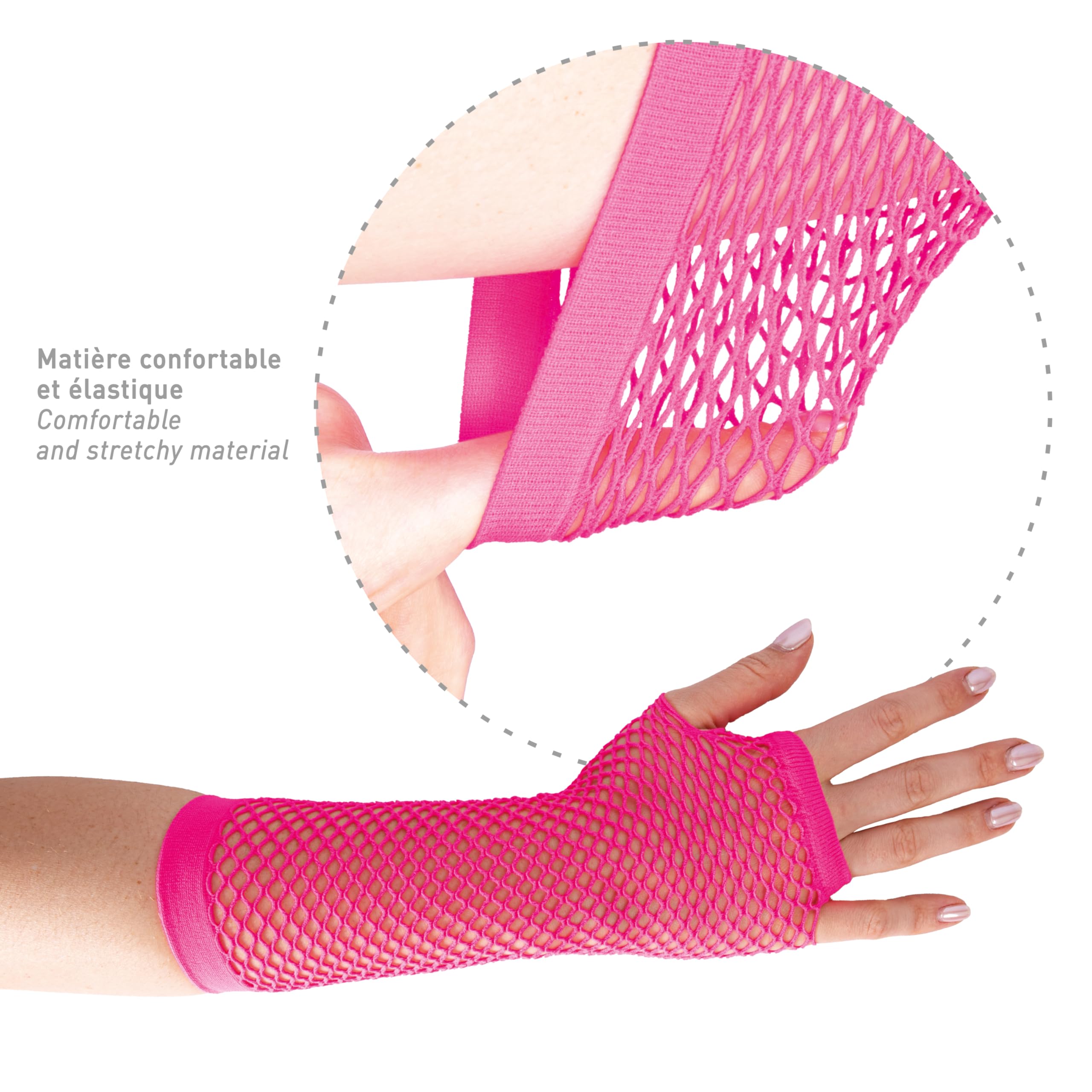 ptit-clown-fingerlose-netz-handschuhe-lang-neon-rosa-erwachsene image 2