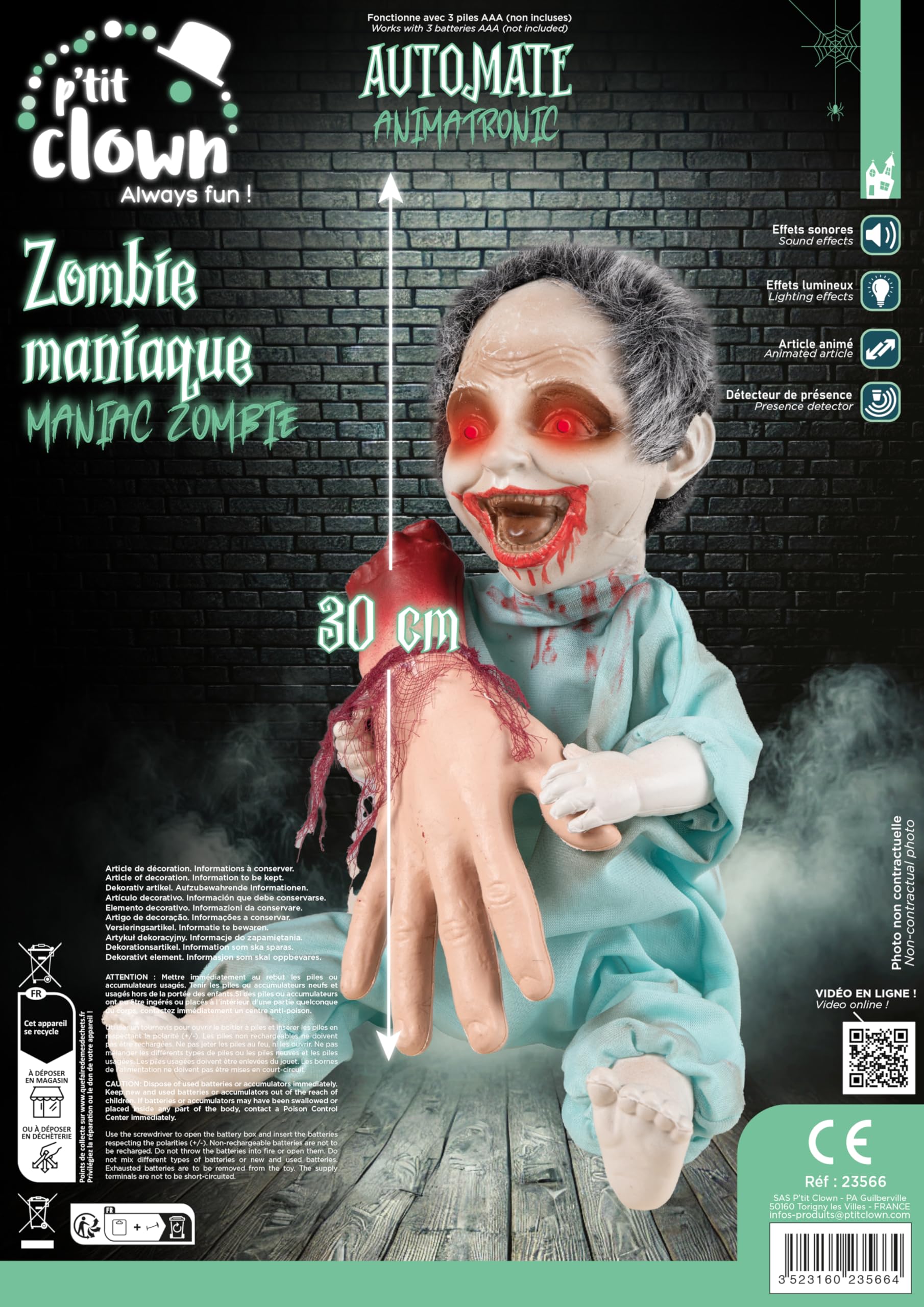 p-tit-clown-23566-animierter-zombie-mit-abgetrennter-hand-30-cm image 2