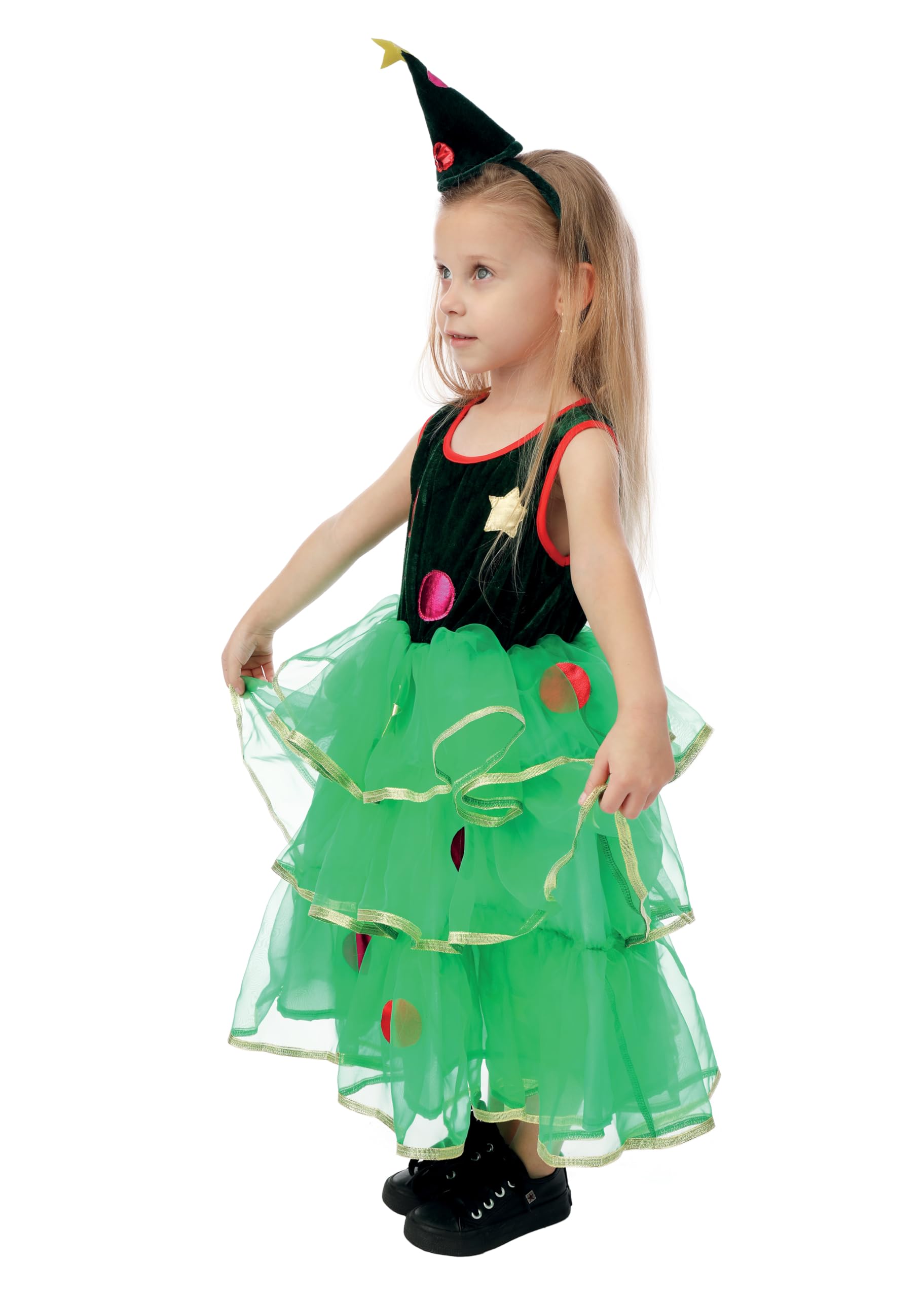 ptit-clown-weihnachtsbaum-kost-m-f-r-m-dchen-kleid-haarreif-gr-n image 2
