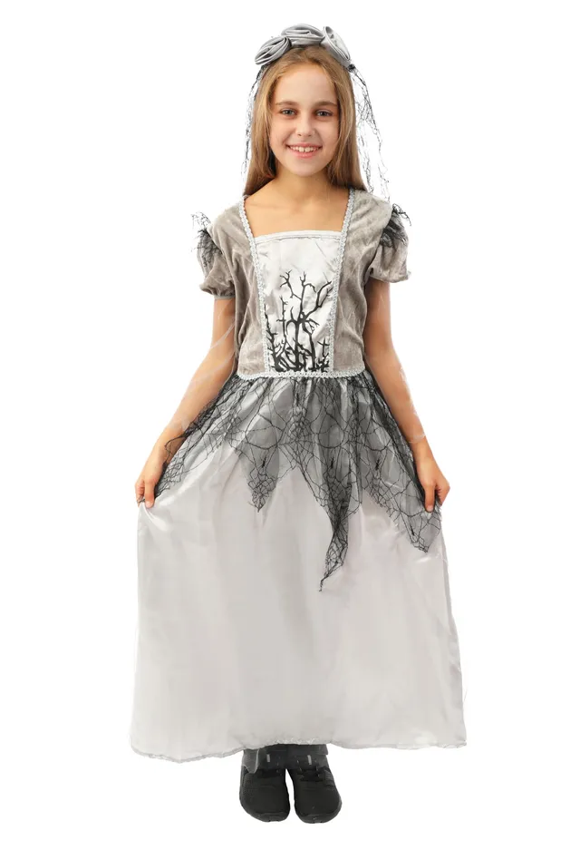 p-tit-clown-spinnenbraut-kost-m-grau-kind-kleid-haarreif image 1