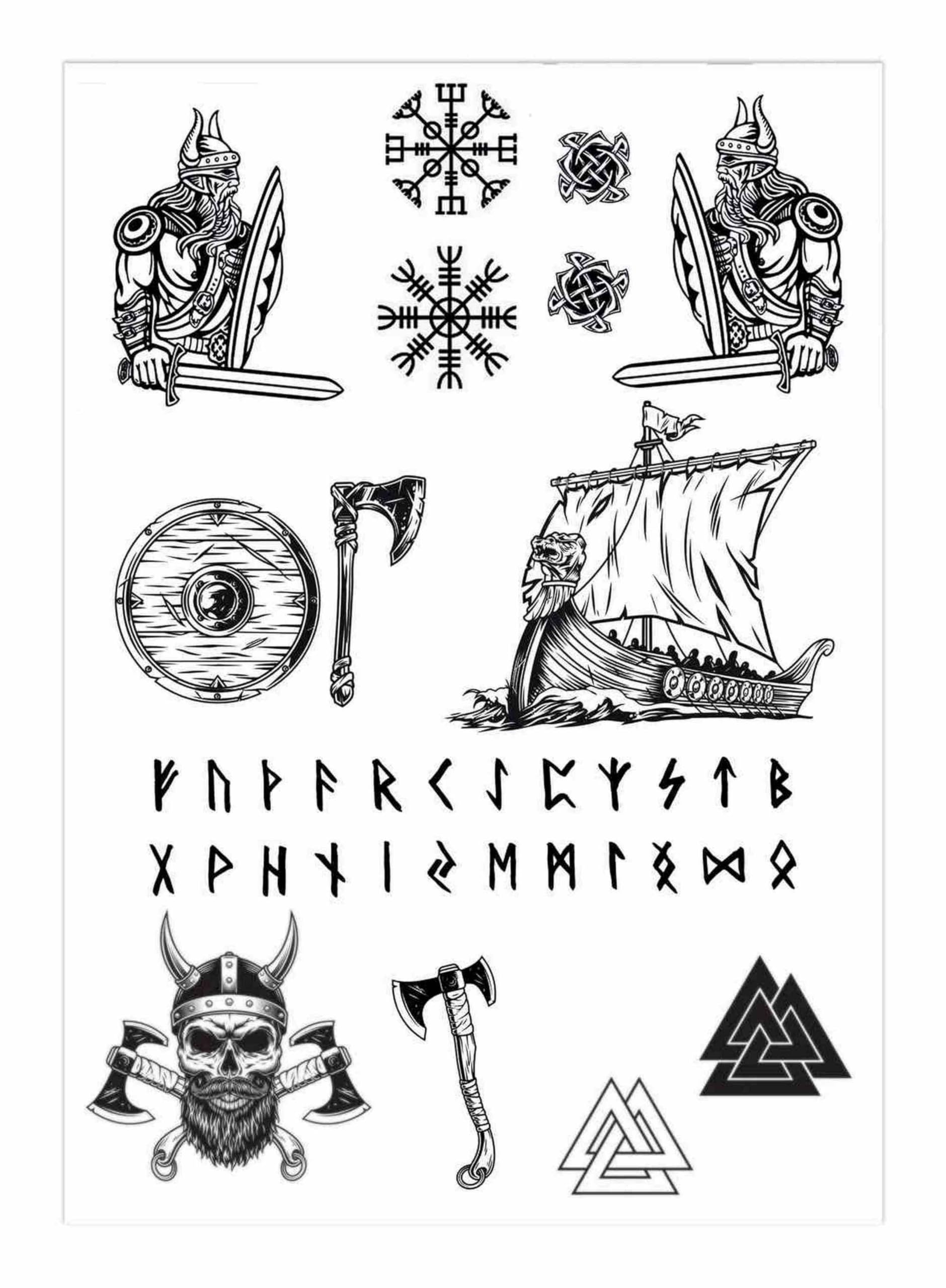 p-tit-clown-tempor-re-tattoos-schwarz-wikinger-set-14-st-ck image 1