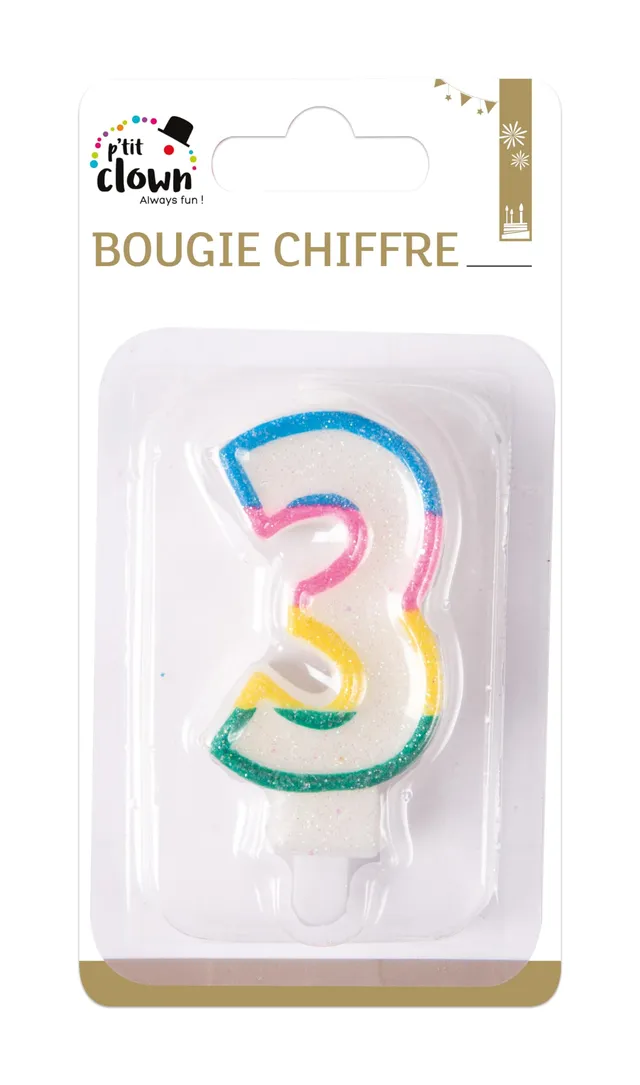 ptit-clown-bougie-chiffre-arc-en-ciel-zahlenkerze-mit-glitzer-geburtstags-dekoke image 1