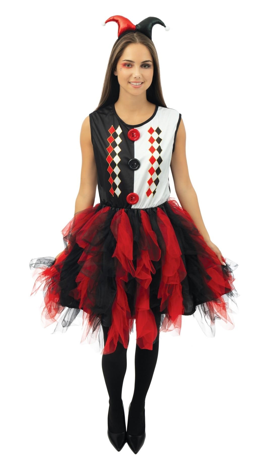 p-tit-clown-damenkost-m-harlekin-schwarz-rot-mit-r-sche image 8