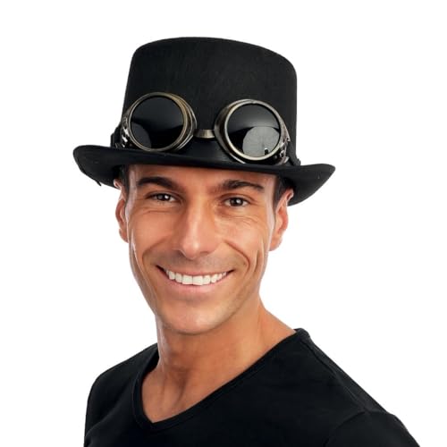 ptit-clown-95840-steampunk-zylinder-hut-hohe-form-schwarz-mit-abnehmbarer-goggle image 7
