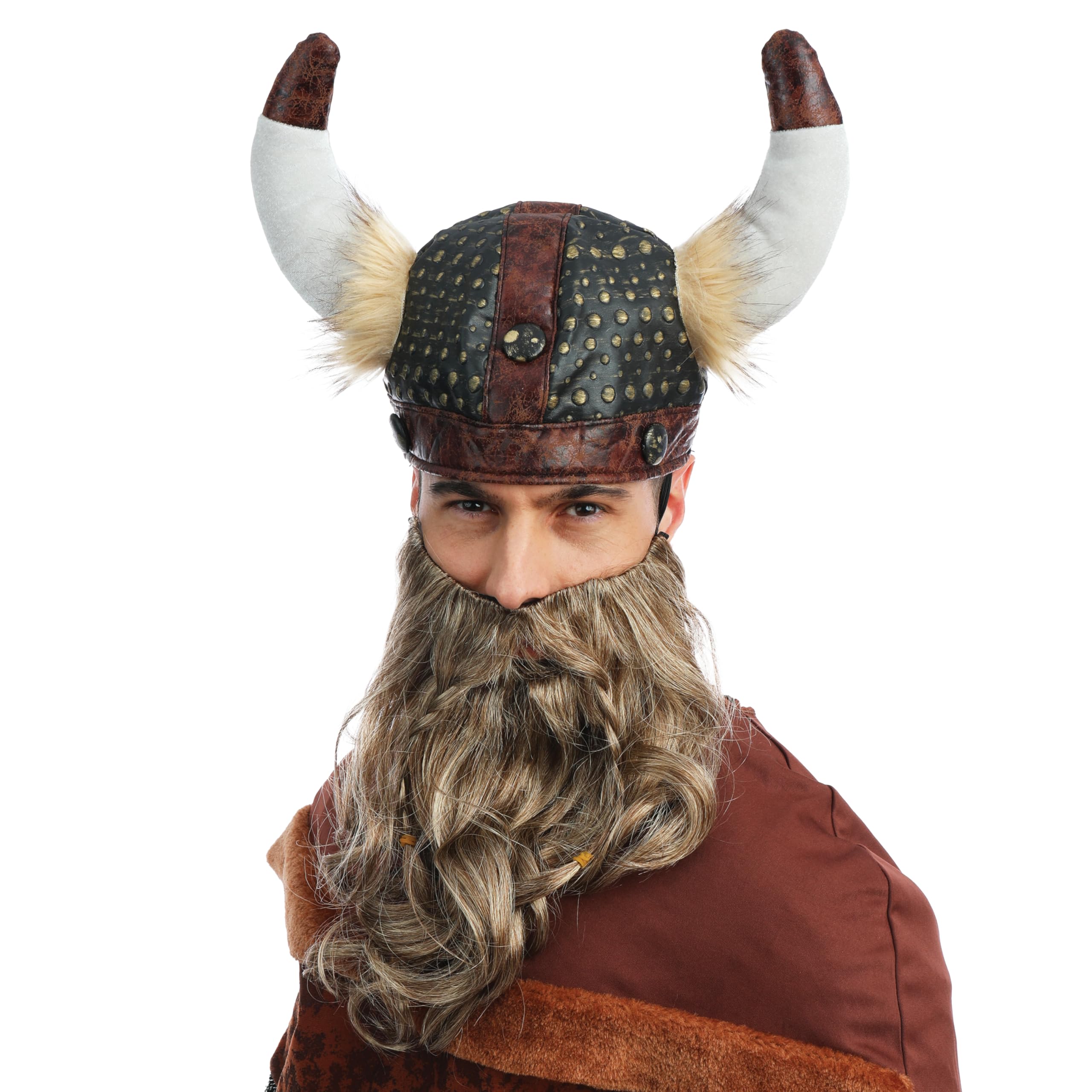 p-tit-clown-wikingerhelm-braun-kunstleder-mit-nieten-und-haaren-erwachsene image 3