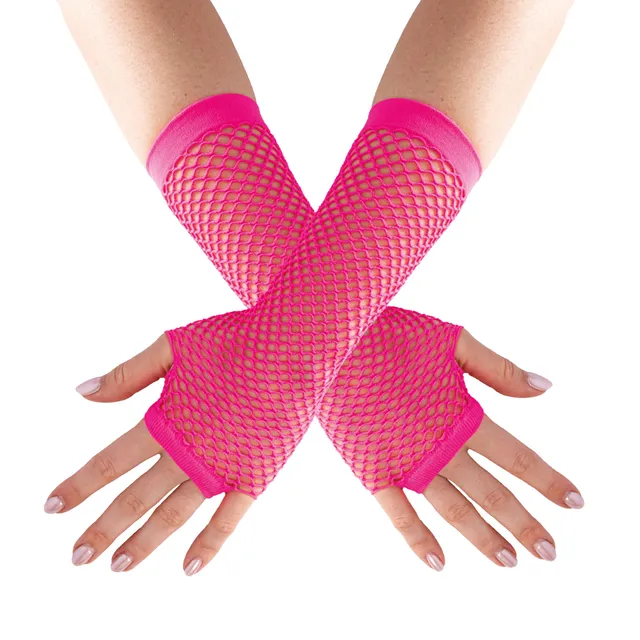 ptit-clown-fingerlose-netz-handschuhe-lang-neon-rosa-erwachsene image 1