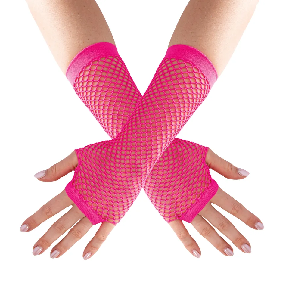 ptit-clown-fingerlose-netz-handschuhe-lang-neon-rosa-erwachsene image 1